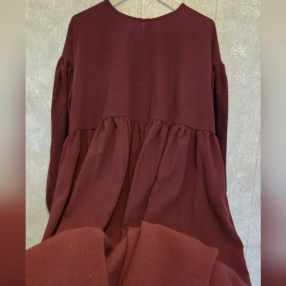 Burgundy Ankle Length Oversized Dress Balloon Sleeve XL Minimal Chic NWOT - Picture 8 of 8